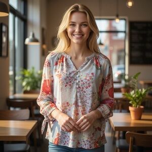 Fig and Flower Floral Blouse - Red and Pink Flowy Large bohemian floral frenzy